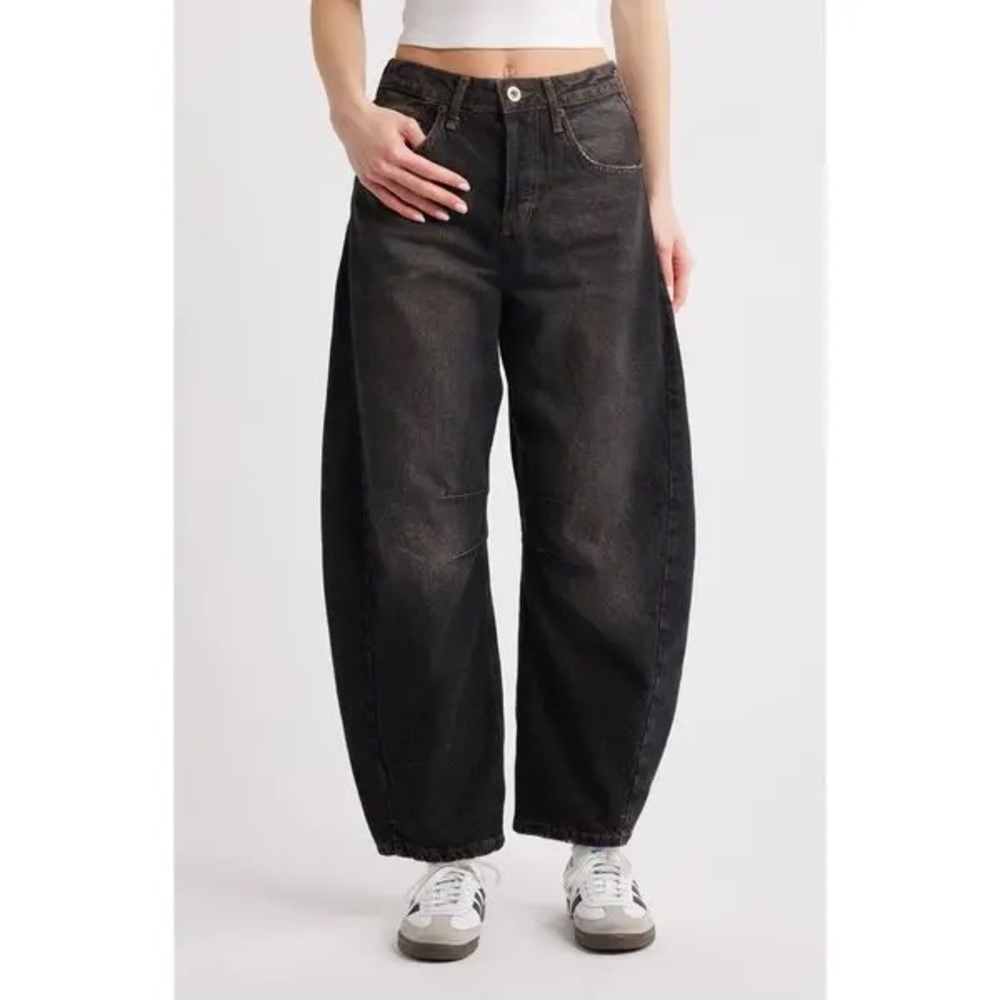 Urban Outfitters Barrel Leg Baggy Washed Black Jeans | High Rise